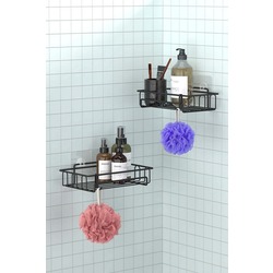 Yapışkanlı Kancalı 2 Adet Banyo Rafı Mat Siyah