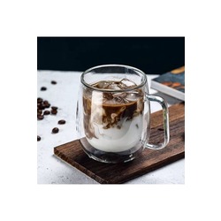 Ankatic Çift Camlı Çift Cidarlı Cam Kupa 300 ml Ev Ofis Fincanı Çift Katlı Isı Yalıtımlı Kulplu Cam 