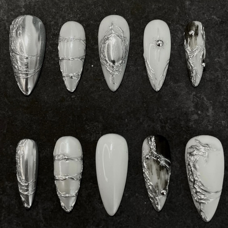 White Silver Nail Set