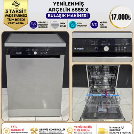 ARÇELİK 6555 X GRİ 5 PROGRAMLI BULAŞIK MAKİNESİ 