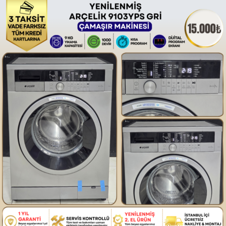 ARÇELİK 9103 YPS 9 KG 1000 DEVİR GRİ ÇAMAŞIR MAKİNESİ