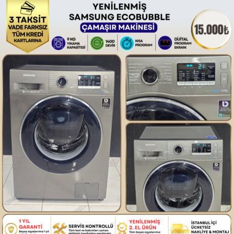 SAMSUNG ECOBUBBLE ADDWASH 9 KG 1400 DEVİR GRİ ÇAMAŞIR MAKİNESİ