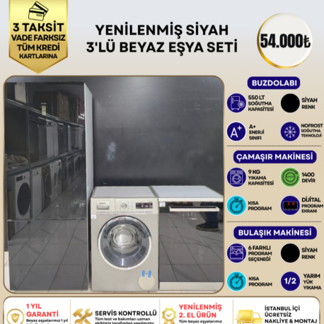 SİYAH 3'LÜ BEYAZ EŞYA SETİ