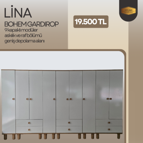 LİNA BOHEM 9 KAPAKLI GARDIROP