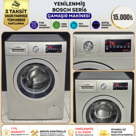BOSCH SERIE 6 A+++ 9 KG 1200 DEVİR GRİ ÇAMAŞIR MAKİNESİ