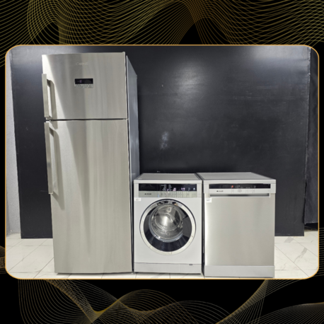 SIFIRLANMIŞ ARÇELİK INOX PIYANO SERİ 3'LÜ BEYAZ EŞYA SETİ 