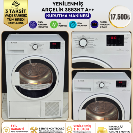ARÇELİK 3883 KT 8 KG A++ ISI POMPALI KURUTMA MAKİNESİ