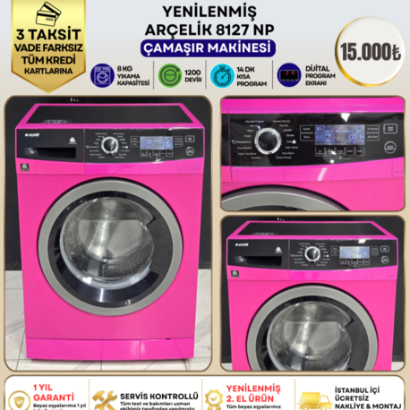 ARÇELİK 8127 NP PREMIUM FUŞYA 8 KG 1200 DEVİR ÇAMAŞIR MAKİNESİ
