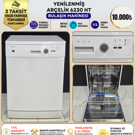 ARÇELİK 6230 HT 3 PROGRAMLI BULAŞIK MAKİNESİ