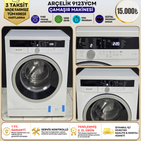 ARÇELİK 9123 YCM 9 KG 1200 DEVİR ÇAMAŞIR MAKİNESİ 15000 TL