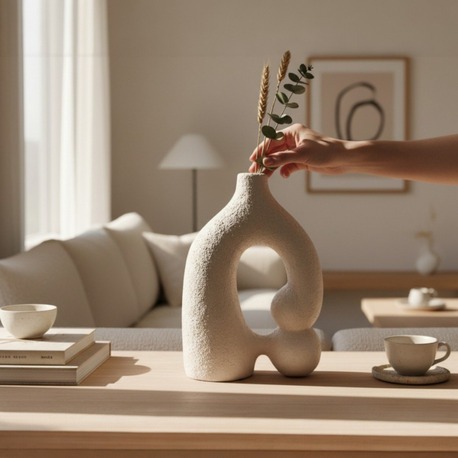 El Yapımı Dokulu Seramik Vazo – Modern Heykelsi Tasarım, Minimal & Bohem Dekor (31 cm)