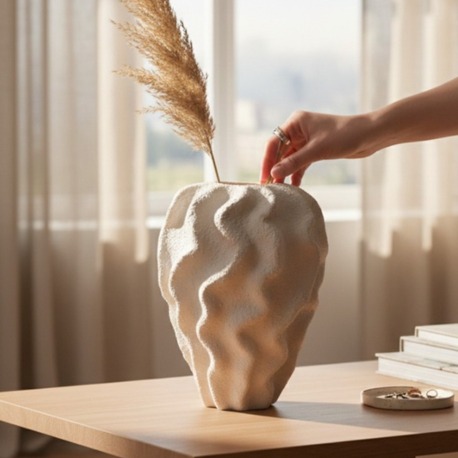 Sculptural Form: El Yapımı Taş Dokulu Kıvrımlı Seramik Vazo (26cm)