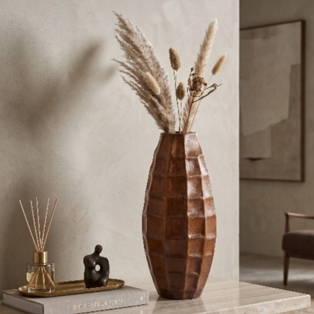 Eviorhome Ahşap Dokulu Seramik Vazo – Wabi-Sabi & Japandi Tarzı Dekoratif Vazo (41 cm)