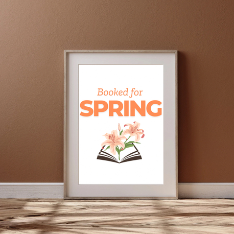 Booked for Spring Poster, Kitap Temalı Bahar Dekoru, Cozy Printable Wall Art, Dijital İndirme