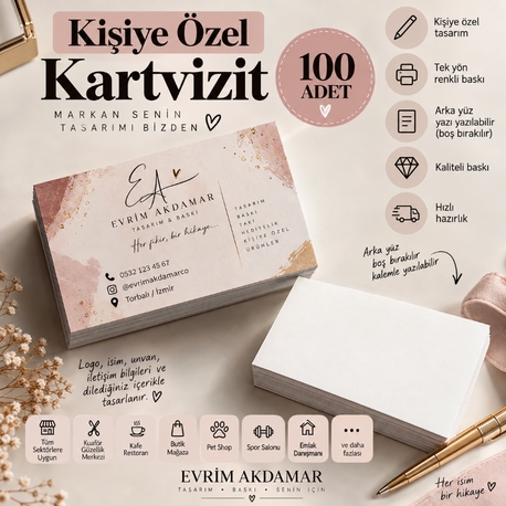  Kişiye Özel Kartvizit – 100 Adet | Çift Yön Baskı