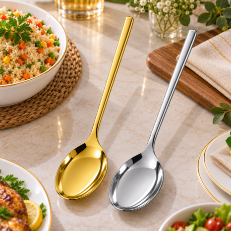 27 CM Paslanmaz Çelik Servis Kaşığı – Uzun Saplı Büyük Servis Kaşık