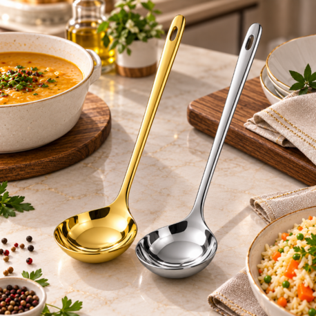 Paslanmaz Çelik Servis Kepçesi 24,5 CM – Gold & Gümüş Renk Seçenekli 