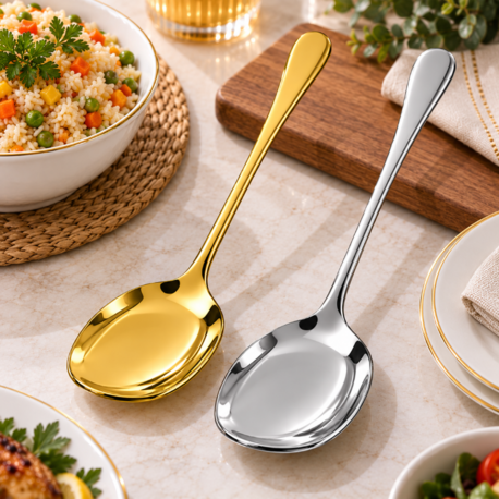 21 CM Paslanmaz Çelik Servis Kaşığı – Gold & Gümüş Renk Seçenekli 