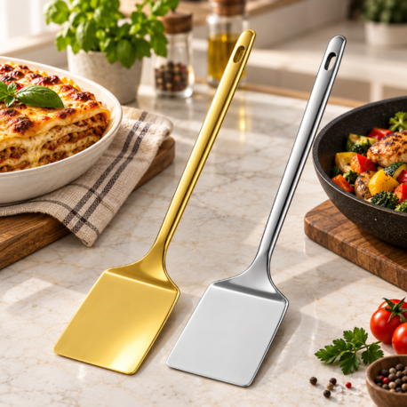 Paslanmaz Çelik Servis Spatulası 27 cm – Gold & Gümüş Renk Seçenekli