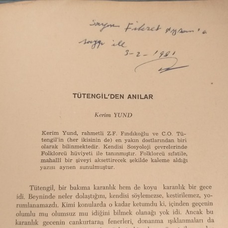 Kerim YUND - (Cavit Orhan) Tütengil'den Anılar (İmzalı)