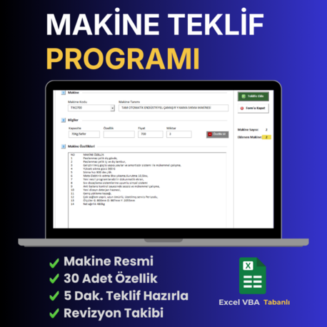 Excel Makine Teklifi Hazırlama Programı-Profesyonel