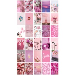 Pembe 30'lu Duvar Posteri Seti Oda Dekoru Pembe Poster Seti