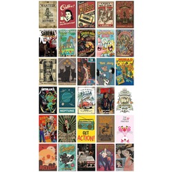 Retro 30'lu Duvar Posteri Seti Oda Dekoru Retro Poster Seti