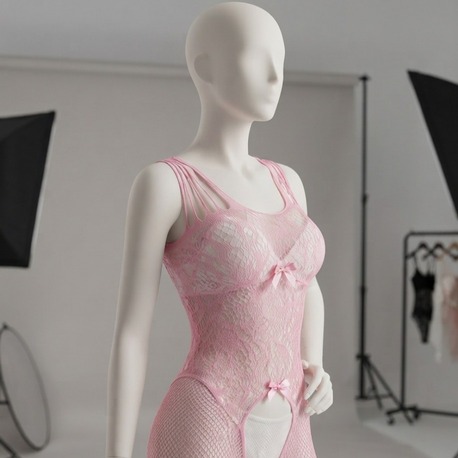 Pembe Askılı Dantel Detaylı File Vücut Çorabı EXVY1453