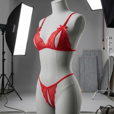 Kırmızı Dantelli Fantazi Sütyen ve G-String Takım EXVY2048