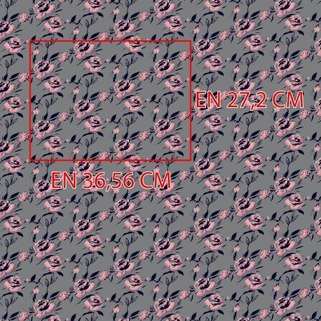 Metraj Dokusal Gül Deseni Gri Zeminli