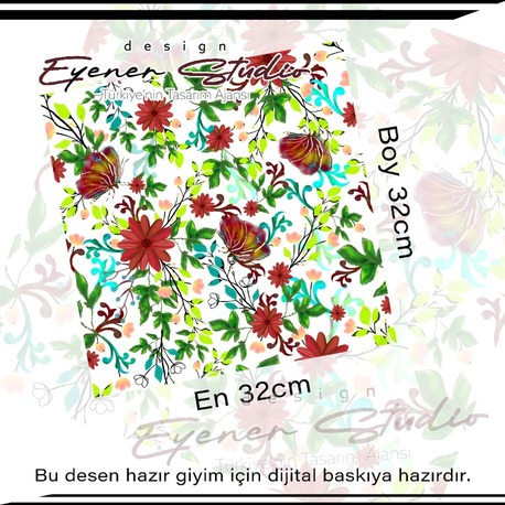 Dijital efektli bahçe çiçekleri desen tasarımı