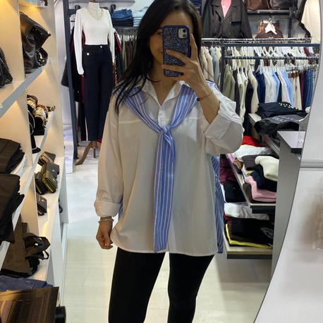 Omuzdan bağlamalı poplin gömlek