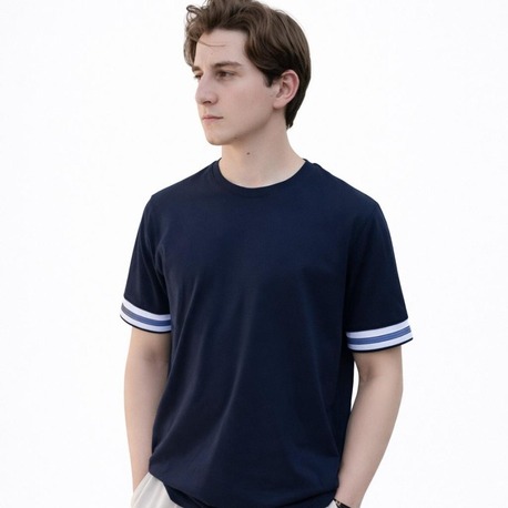 Erkek Lacivert Kol Desenli T-Shirt