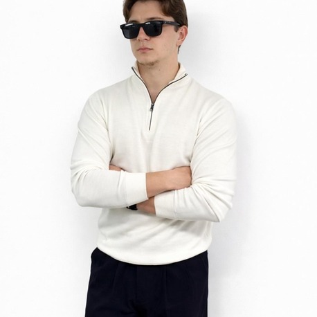 Erkek Beyaz Half Zip Kazak