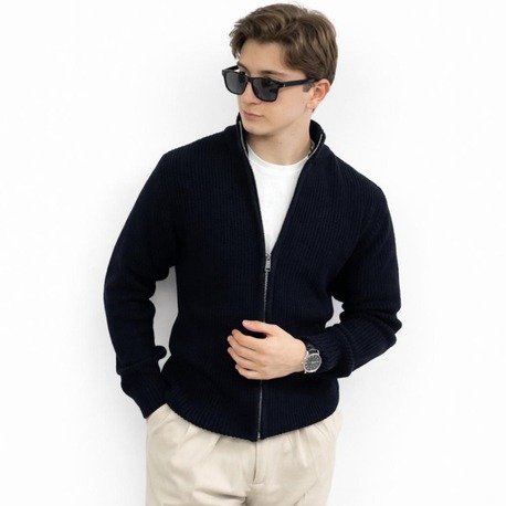 Erkek Lacivert Full-Zip Hırka