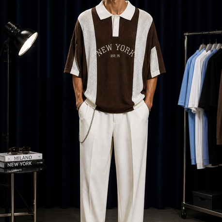 Oversize Delikli Triko Polo – Kahverengi