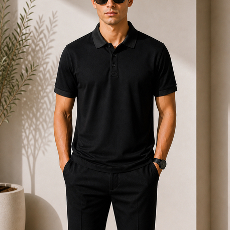 Premium Basic Polo Yaka Tişört – Siyah parlak yaka modeli