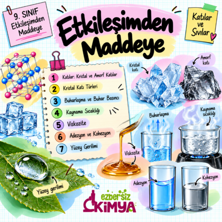 9. Sınıf Kimya | Etkileşimden Maddeye – Katılar ve Sıvılar | 16 Sayfa PDF