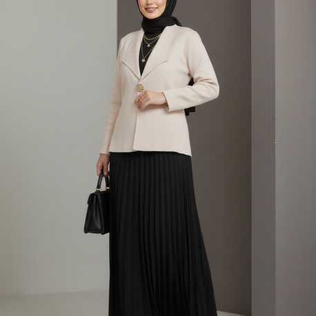Bej Rengi Triko Blazer Ceket