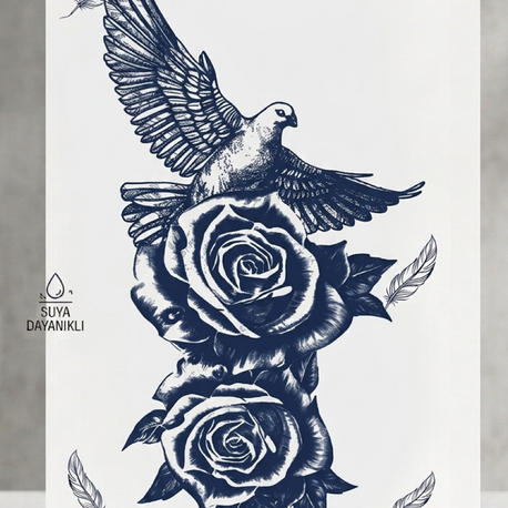 Özgürlüğün Gülü” – Uçan Güvercin ve Gül Geçici Dövme (11x18 cm)