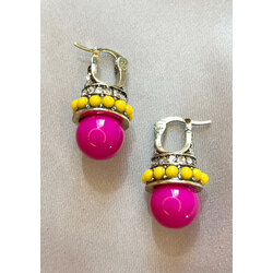 Otantik Renkli Taşlı Küpe (Pembe)