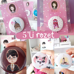 5'li Rozet Kız Kulesi Galata Kulesi Harry Potter Gonca Baykuş Kediş