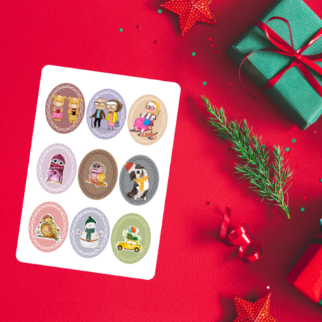 Yılbaşı Hediye Paketleme Sticker Seti 3 Sayfa