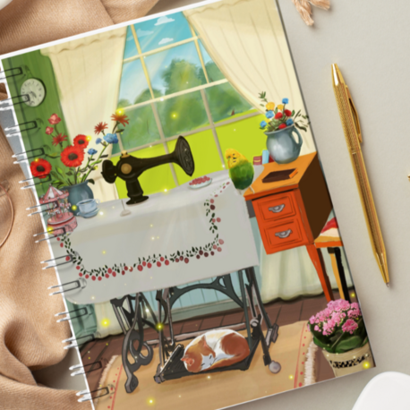 Nostaljik Huzur Temalı A5 Çizgisiz Defter – El İllüstrasyon Kapaklı, 44 Sayfa Not Defteri