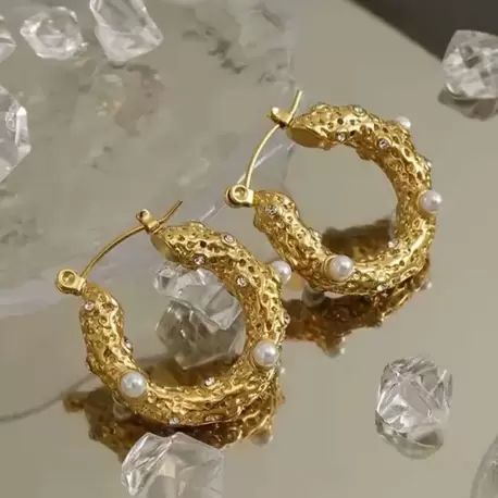 Minik İncili Vintage Küpe | Çelik 14k renginde