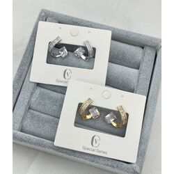 Gold Zirkon Taşlı Küpe