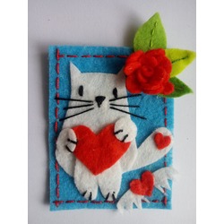 Keçe Kedi ve Çiçek Figürlü Buzdolabı Magnet