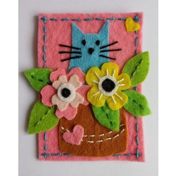 Keçe Kedi ve Çiçek Figürlü Buzdolabı Magnet