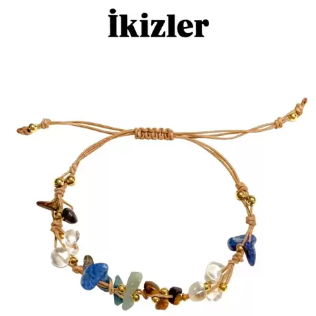 İkizler Burcu Gerçek Doğal Taş Bileklik - Aventurin, Lapis Lazuli, Kaplan Gözü, K Kuvars