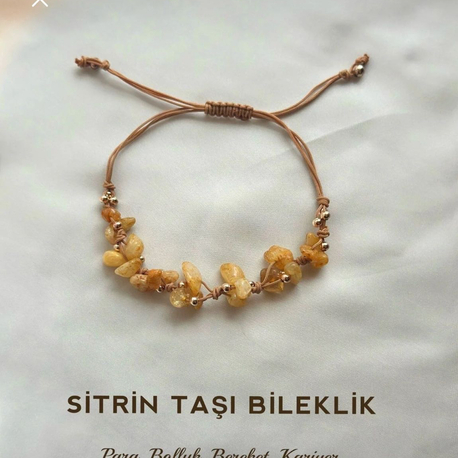Sitrin Taşı Gerçek Doğal Taş Merdiven Örme Bileklik – Para, Bolluk ve Enerji